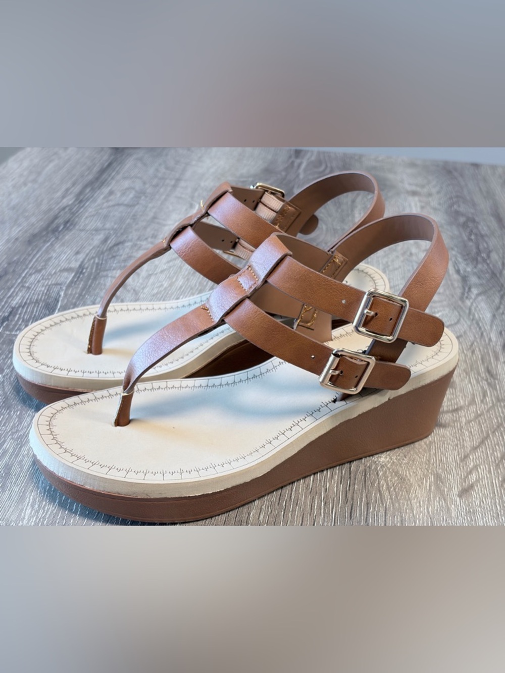 Journee Collection Brown Wedge Thong Sandals with Double Buckles